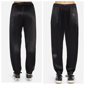 Lauren Moshi Chantria Crystal Rosas Rayon Satin Black Jogger Pants‎